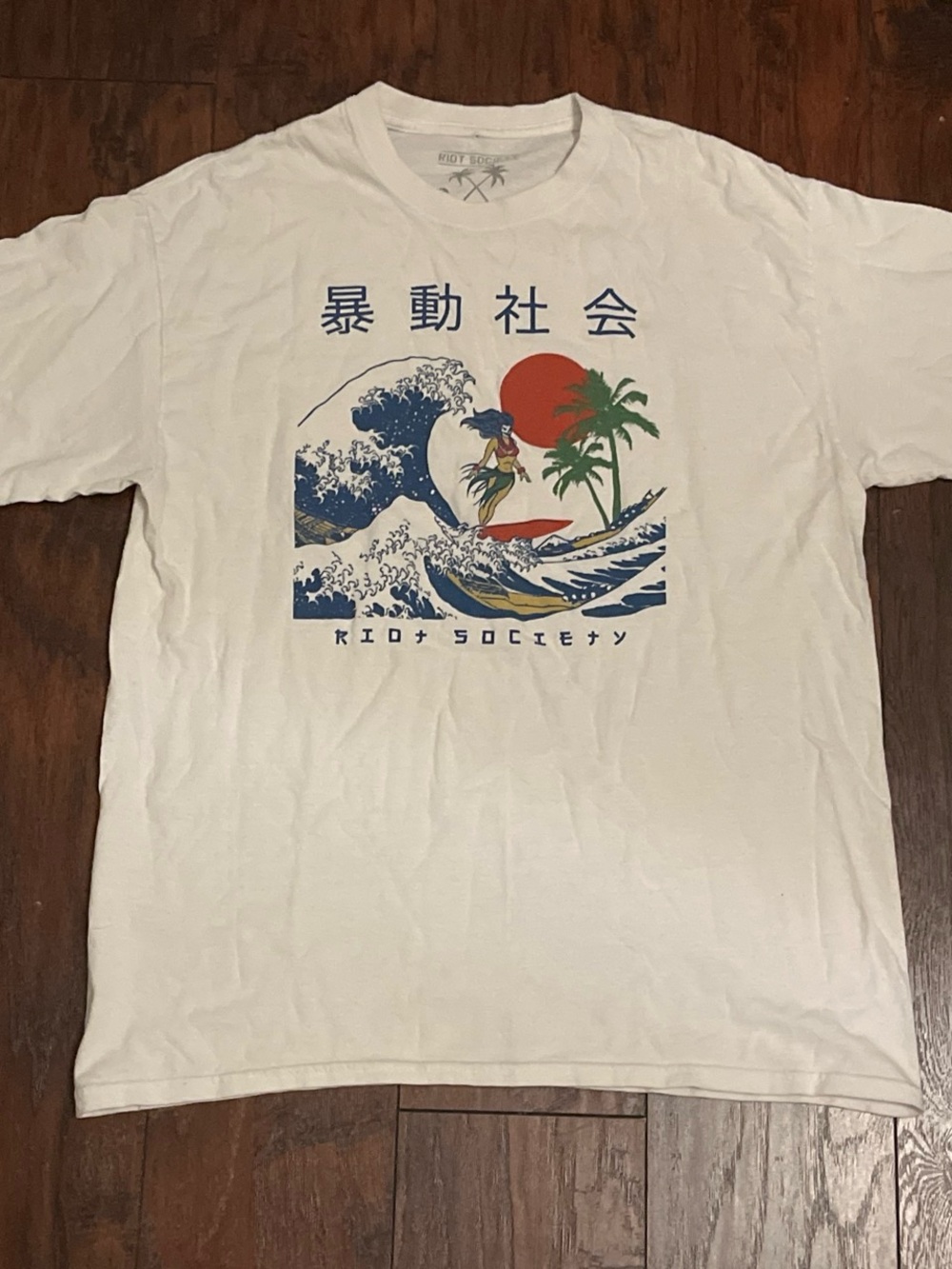 Riot Society White Surf Wave & Palm Graphic Tee